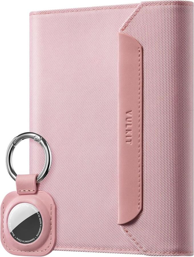 Paspoortkaarthouder Vegan Leren Paspoortportemonnee RFID Blokkering Reis Essentieel Magnetische Sluiting Afneembare AirTag Houder roze Eén maat Minimalistisch
