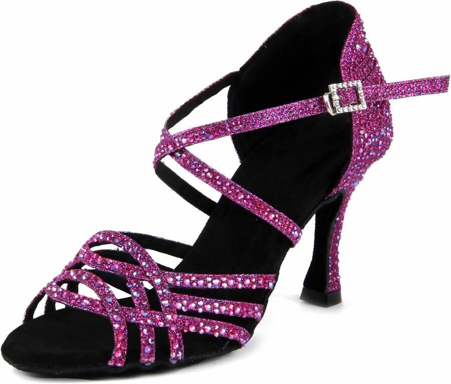 Peep Toe Cross Strap Strass Tango Social Ballroom Latin Dansschoenen Bruiloft - Foto 1