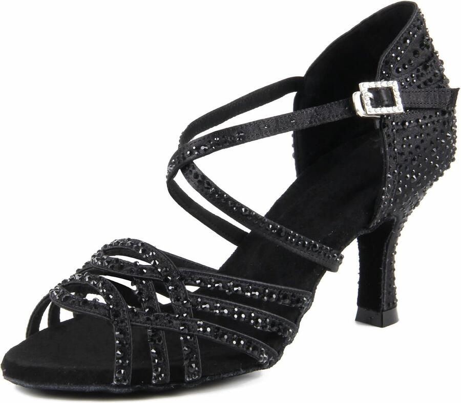 Peep Toe Cross Strap Strass Tango Social Ballroom Latin Dansschoenen Bruiloft