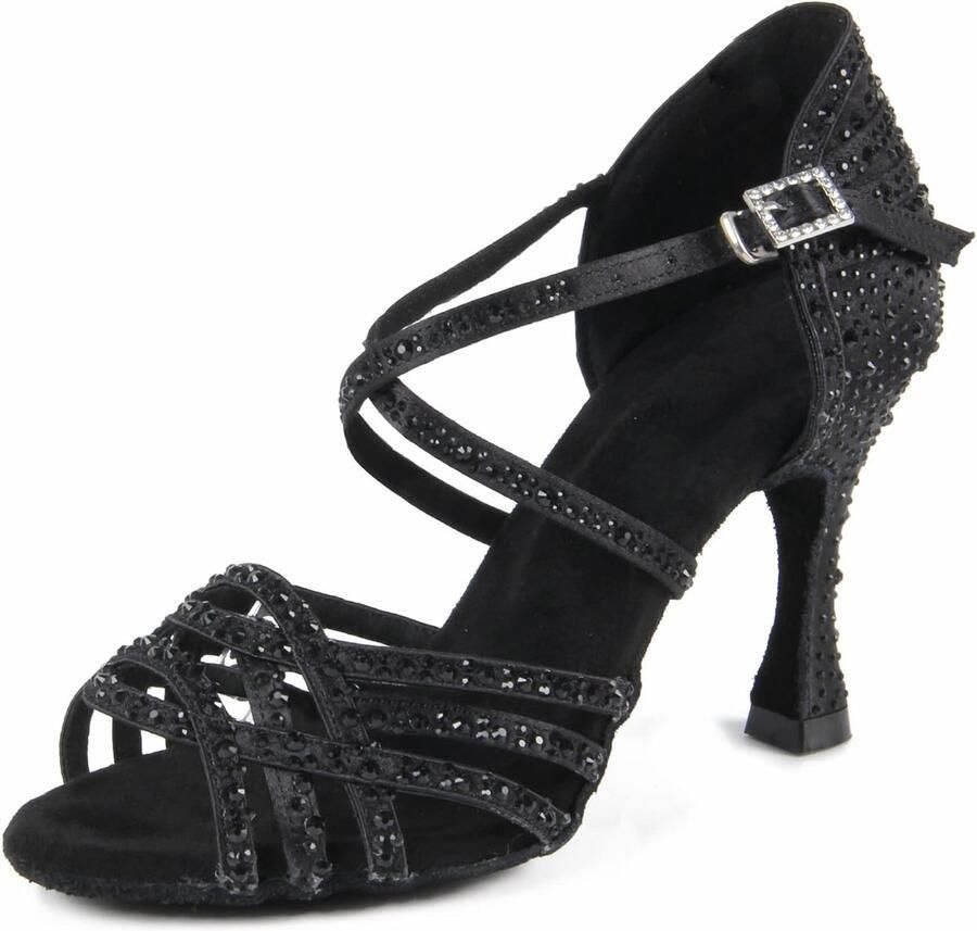 Peep Toe Cross Strap Strass Tango Social Ballroom Latin Dansschoenen Bruiloft