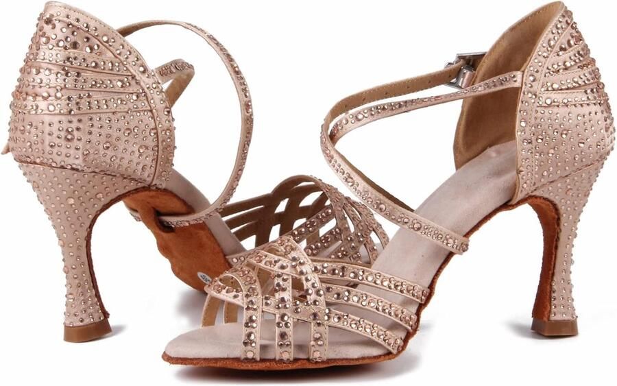 Peep Toe Cross Strap Strass Tango Social Ballroom Latin Dansschoenen Bruiloft