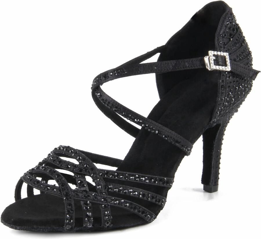 Peep Toe Cross Strap Strass Tango Social Ballroom Latin Dansschoenen Bruiloft
