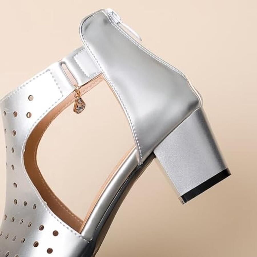 Peeptoe Blokhak Sandalen Zilver