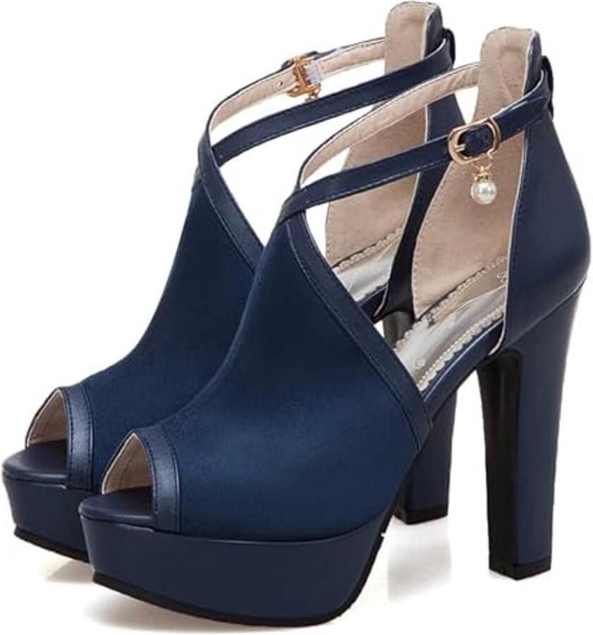 Peeptoe sandaal met blokhak Blauw - Foto 1