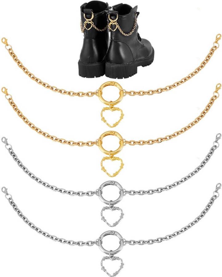 PH PandaHall 4pcs 2 colors shoe chains shoe decorations heart charm necklaces decorative boat chains goth punk style boots chains for women sneakers high heels shoelace charms Stainless Steel No