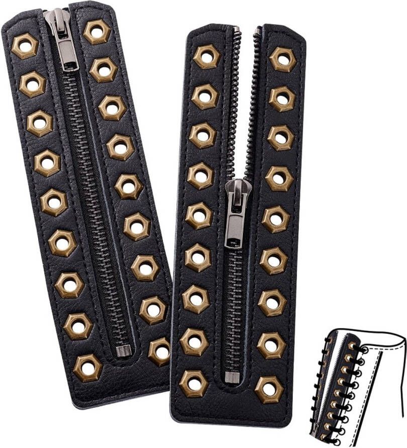 PH PandaHall Pack of 2 Zip Up Boots Cowhide Leather Lace-up Boots with Zip and Eyelets 7 x 2.2 Inch for Shoes Without Laces Antique Bronze Black