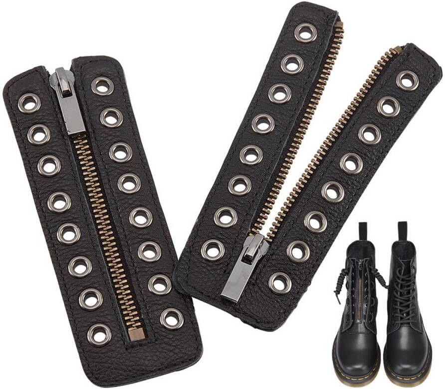 PH PandaHall Zip inserts for leather lace-up boots without closure zip laces 8 eyelets zip smooth laces for boots sneakers black 1 pair