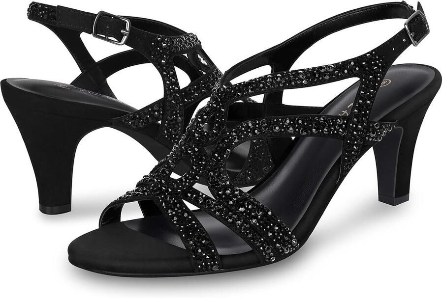 PIZZ ANNU Amelia Sandals Women Summer Elegant Comfortable Slingback with Kitten Heel Glitter Rhinestone Open Toe ShopVlot