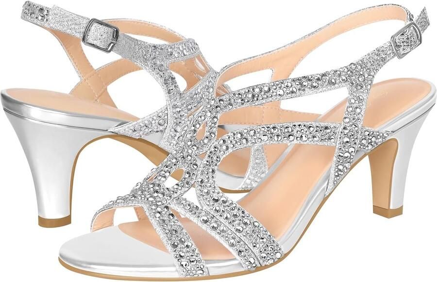 PIZZ ANNU Amelia Sandals Women Summer Elegant Comfortable Slingback with Kitten Heel Glitter Rhinestone Open Toe ShopVlot