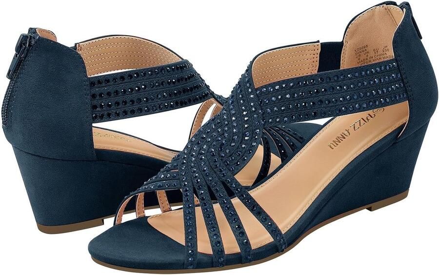 PIZZ ANNU Diana Sandals Women Wedge Sandals Shoes with Rhinestone and Glitter Elegant Women Shoes for Wedding Party ShopVlot