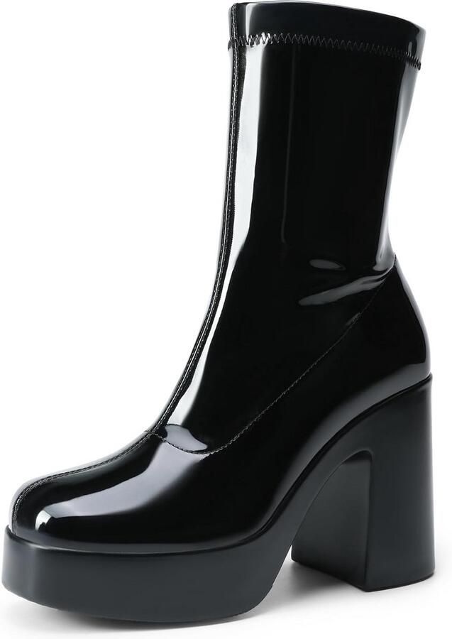 Plateau Enkellaarzen met Blokhak en Vierkante Neus