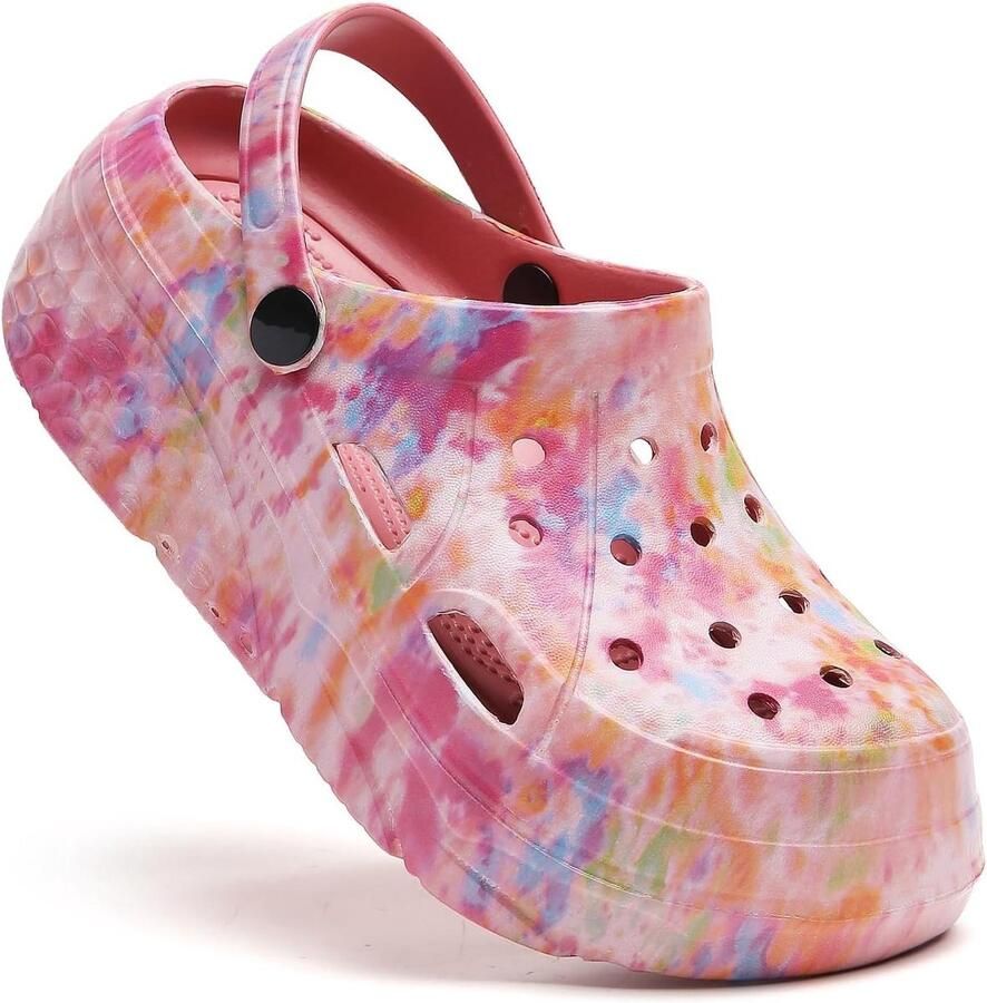 Platform Clogs Tuinschoenen Sandalen Zomerse Activiteiten Verwijderbare Binnenzool Platform Rood Regenboog