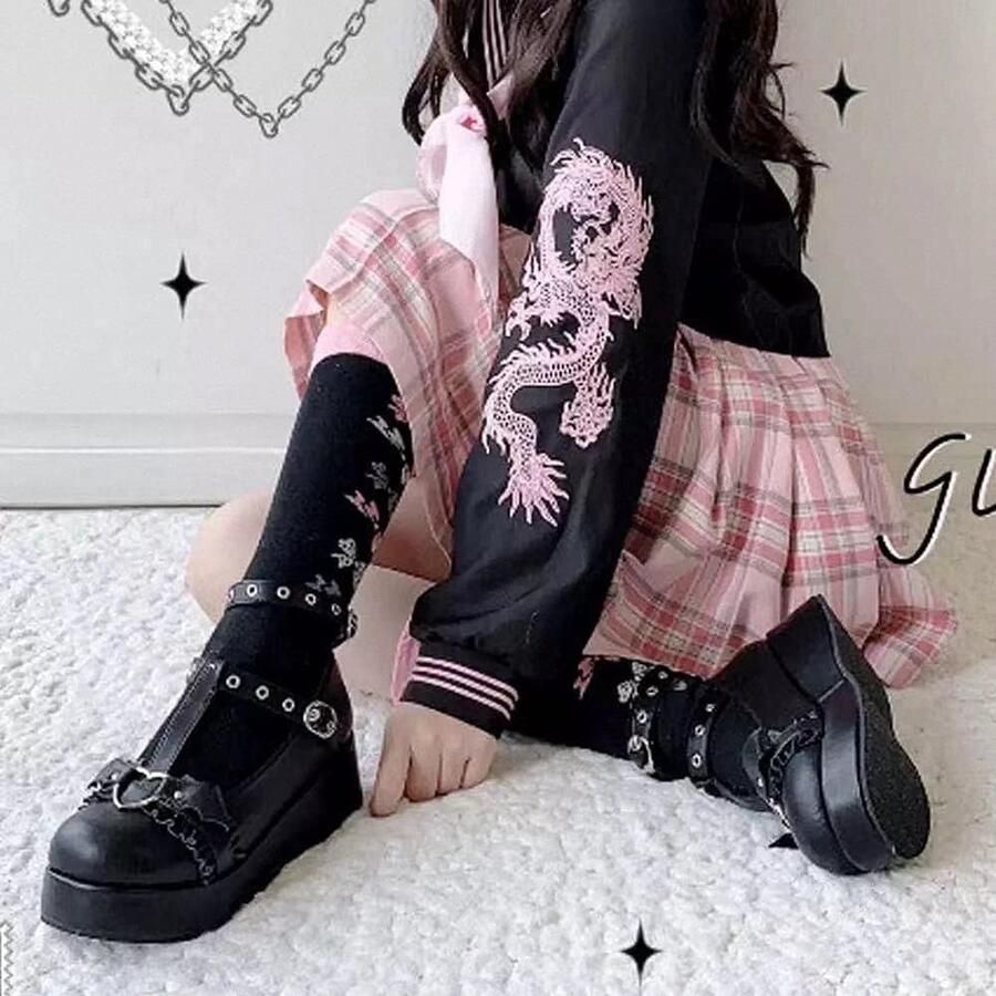 Platform Mary Jane schoenen met chunky zool voor Gothic Lolita stijl patentafwerking en comfort