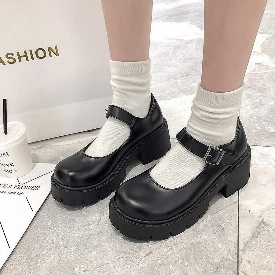 Platform Mary Jane Schoenen met Chunky Zool voor Gothic Lolita Stijl Patente Afwerking en Comfortabele Pasvorm