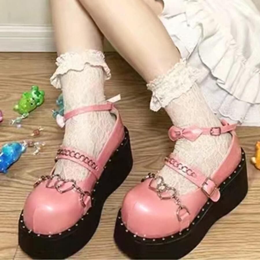 Platform Mary Jane Schoenen met Chunky Zool voor Gothic Lolita Stijl Patente Afwerking en Comfortabele Pasvorm