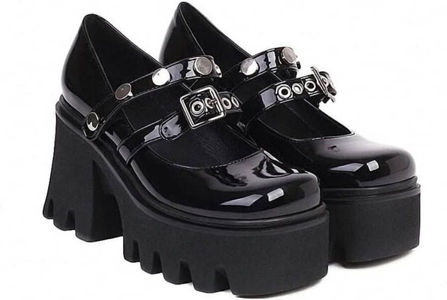 Platform Mary Jane-schoenen met dikke zool en gotische Lolita-stijl voor dames zwart lakleder trendy en comfortabel online verkrijgbaar