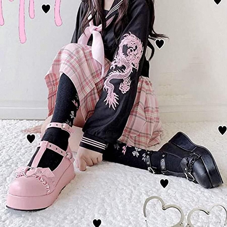 Platform Mary Jane-schoenen met dikke zool gotisch Lolita lakschoenen - Foto 2