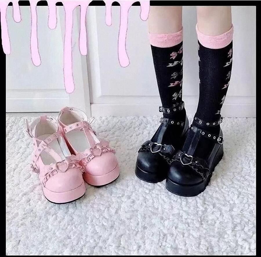 Platform Mary Jane-schoenen met dikke zool gotisch Lolita lakschoenen