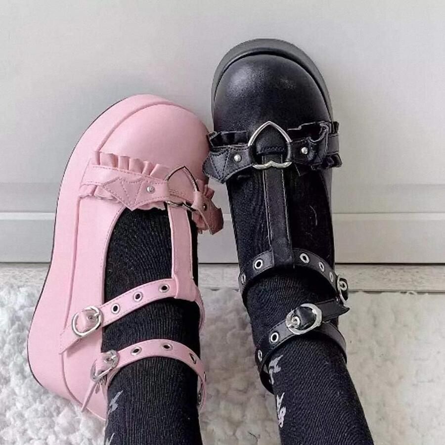 Platform Mary Jane-schoenen met dikke zool gotisch Lolita lakschoenen