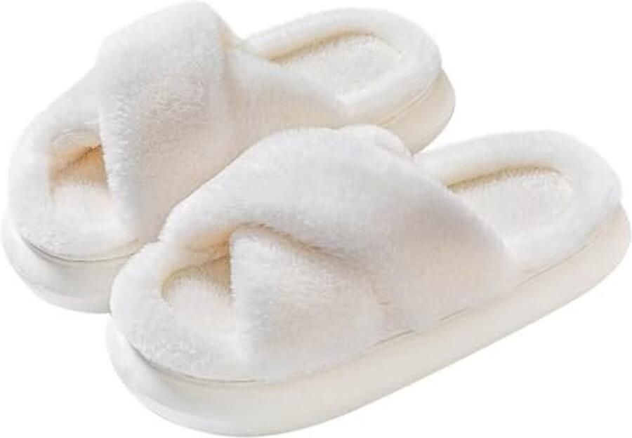 Platform Slippers voor Dames Faux Fur Huis Schoenen voor Binnen en Buiten