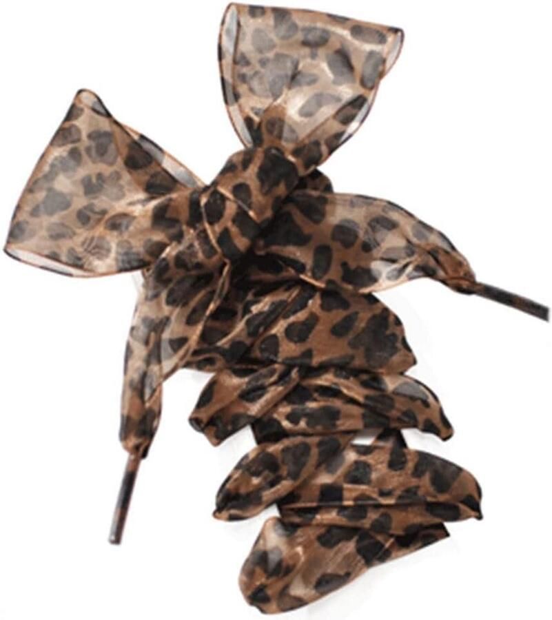 Platte Brede Chiffon Schoenenveters Luipaardprint Bruin
