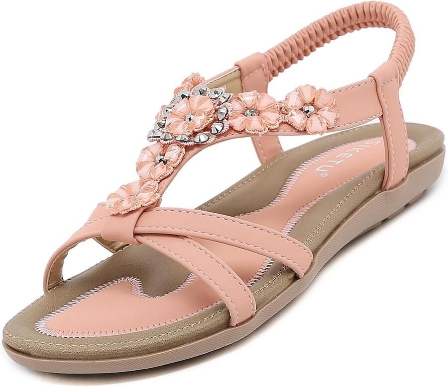 Platte Comfort Sandalen Dames Met Strass Stenen Antislip Zomer