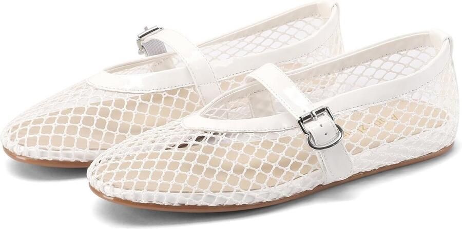 Platte Dames Ballerina's van Visnet met Verstelbare Gesp Comfortabele Zomer Schoenen voor Kantoor Feesten en Informele Gelegenheden
