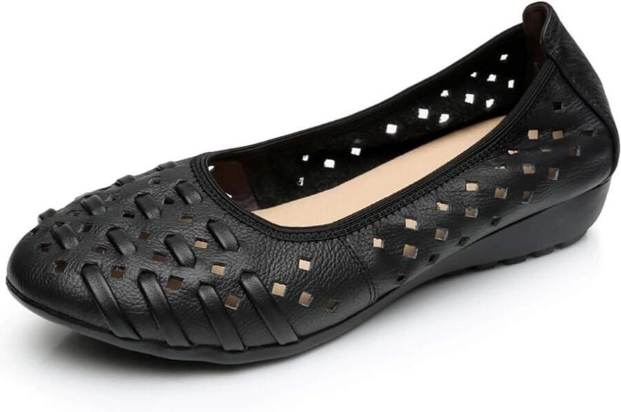 Platte Dames Instappers met Ronde Neus en Ventilatiegaten Comfortabele Veterschoenen