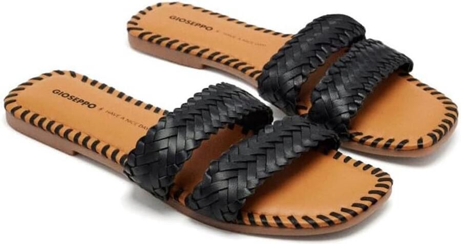 Platte Dames Sandalen met Gevlochten Riem en Borduurwerk