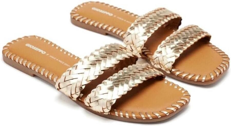 Platte Dames Sandalen Met Gevlochten Riemen en Borduurwerk