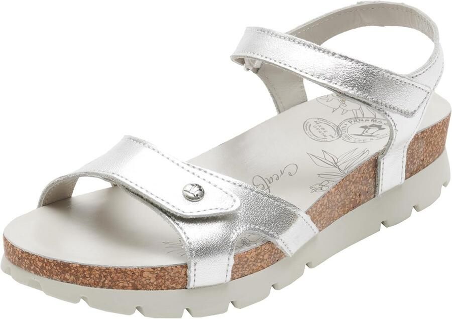 Platte Dames Sandalen met Klittenbandsluiting Zilver Leer