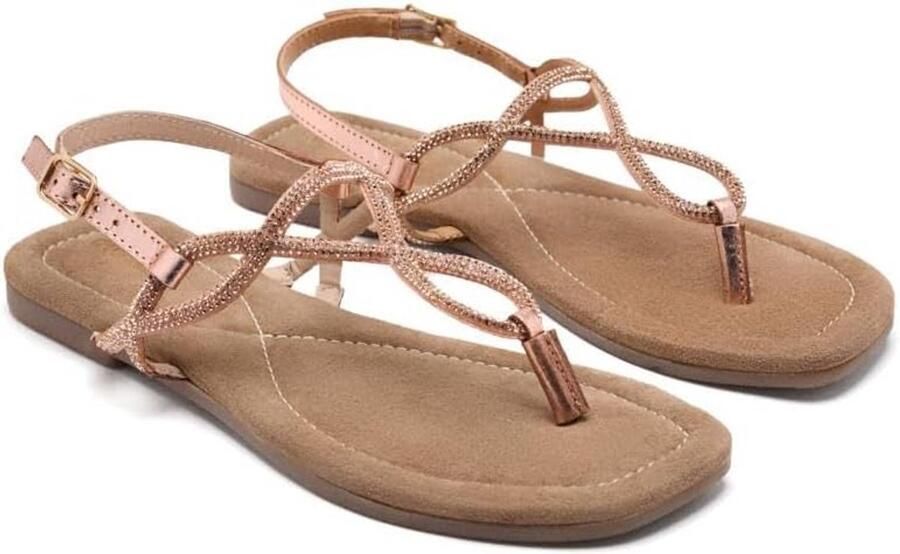 Platte dames sandalen met strass details en gespsluiting