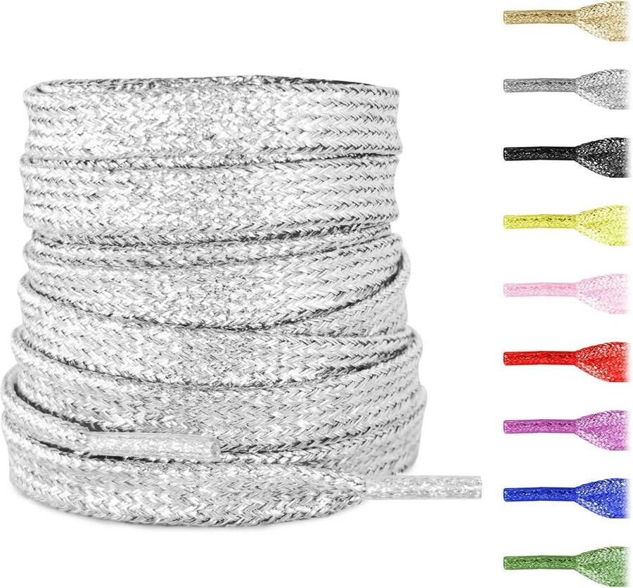 Platte Glitter Schoenveters voor Sneakers Metallic en Kleurrijk