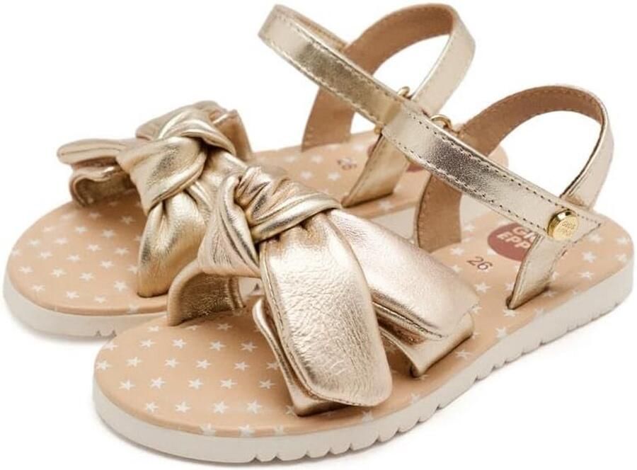 Platte leren meisjes sandalen met klittenbandsluiting