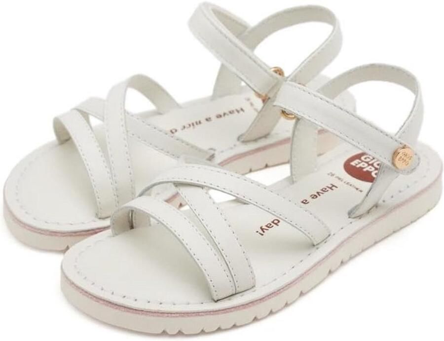 Platte leren meisjes sandalen met riemen