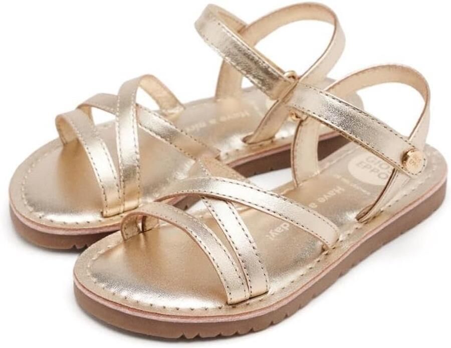 Platte Leren Meisjessandalen met Verstelbare Riemen