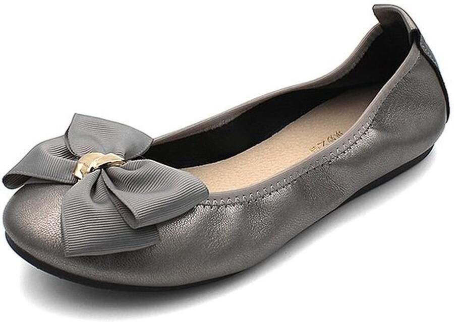 Platte Pumps Dames Instapper Ronde Neus Modieuze Strik Casual Gekleed Comfortabele Flats Verkrijgbaar in Beige Zwart Grijs Goud Ballerina Schoenen