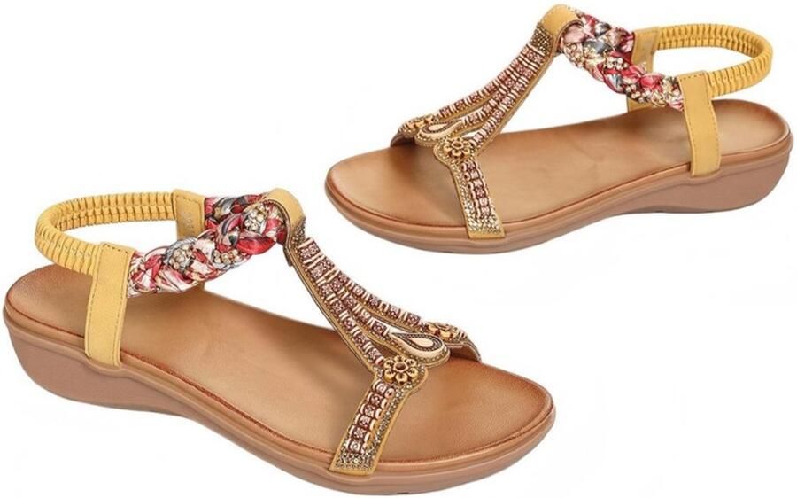 Platte sandalen XL-40-Dikke zool- Stijlvol & veelzijdig Lichtgewicht & comfortabel Damessandalen met T-bandje Sandalen met kralen Damesschoenen Strandsandalen Geschikt voor dames strandkleding enz