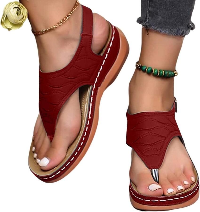 Platte Sandalen Comfortabele Zomerschoenen Strand Wandelen Drievoudige Voetboog Steun Naturel