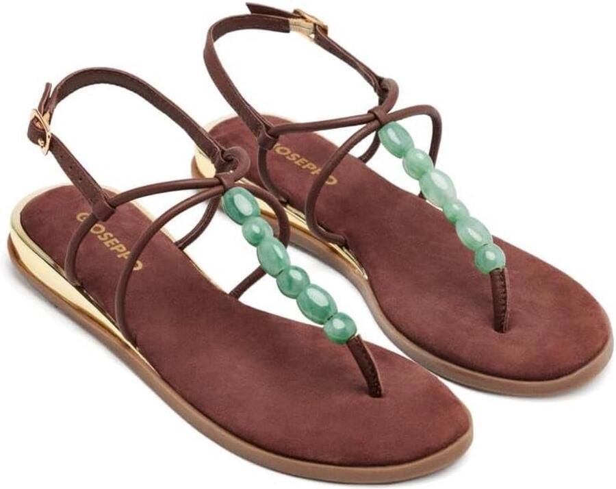 Platte Sandalen Dames Leer met Stenen Griekse Stijl