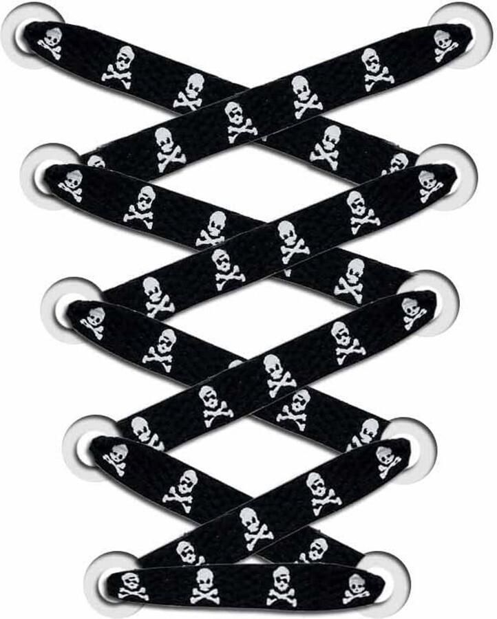 Platte Schoenlace met Schedelpatroon Vervangende Veter voor Sneakers en Casual Schoenen Zwart