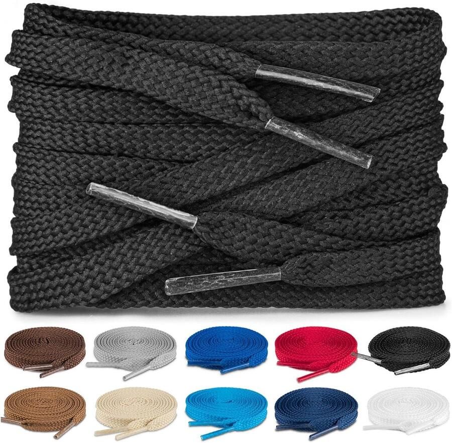 Platte schoenveters 8mm breed Duurzaam textiel voor sneakers wandelschoenen en laarzen