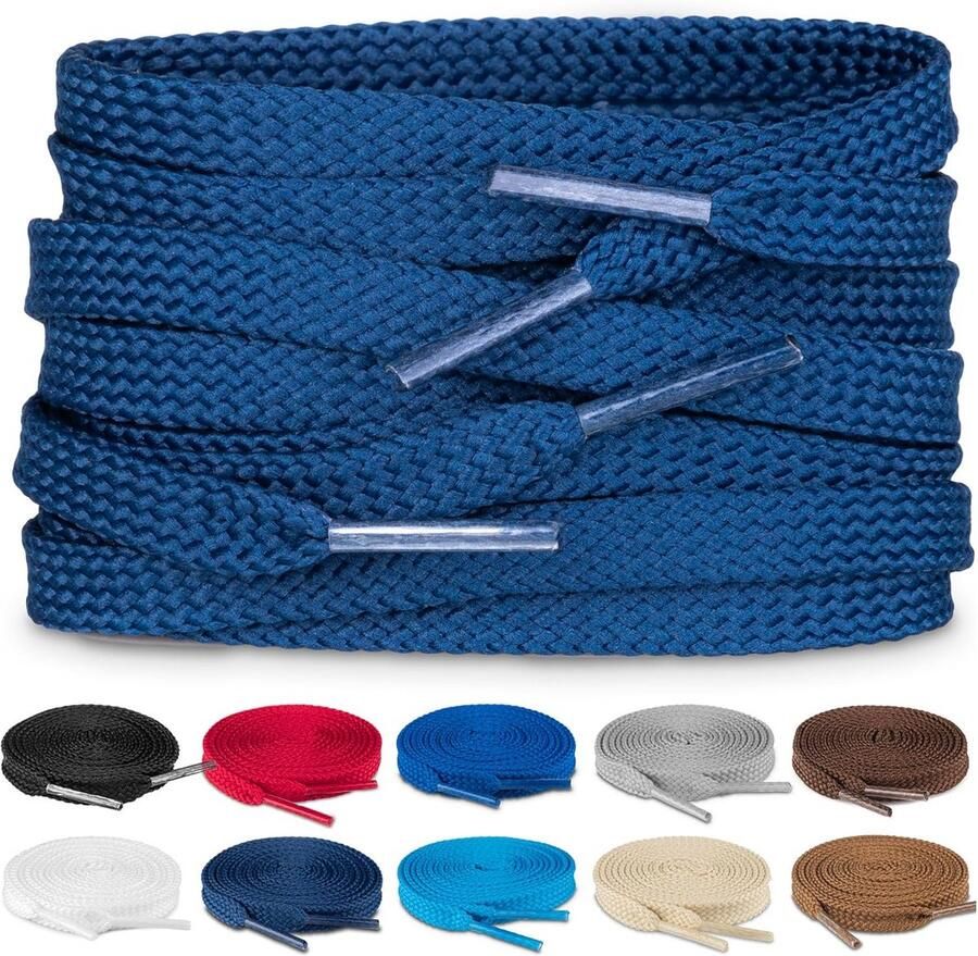 Platte schoenveters 8mm breed in kleuren en lengtes voor sneakers wandelschoenen en laarzen
