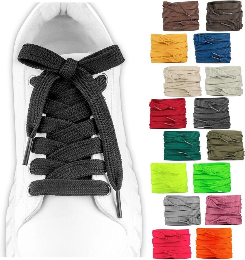 Platte Schoenveters Brede Veters Schoenen Vernieuwen Wasbaar en Scheurvast 12mm Breed 60- Kleuren