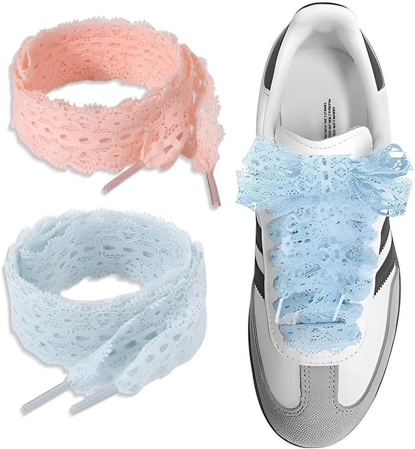 Platte Schoenveters Elastische Veters Balletstijl Schoenen Versieren Pluche Afwerking 2 Paar Blauw Roze