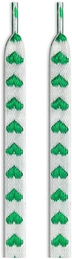 Platte Schoenveters Koordjes Liefde Hart Schoenen Personaliseren Duurzaam Polyester Materiaal Lengte Wit Groen
