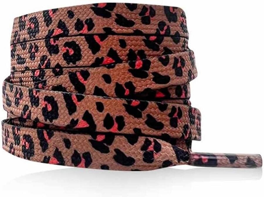 Platte Schoenveters Luipaardprint Bruin voor Sneakers en Boots