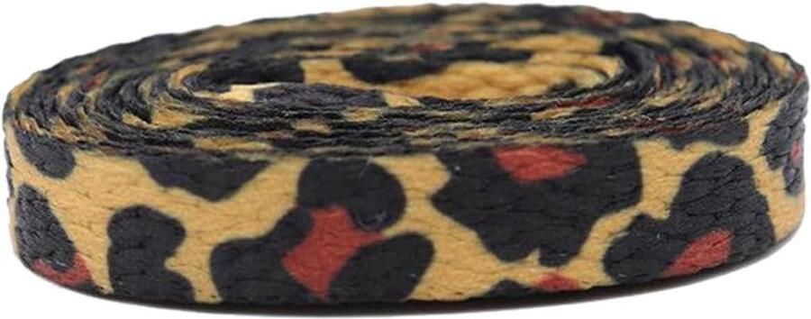 Platte Schoenveters Mesh Veters Schoenen Vernieuwen Luipaard Print Bruin