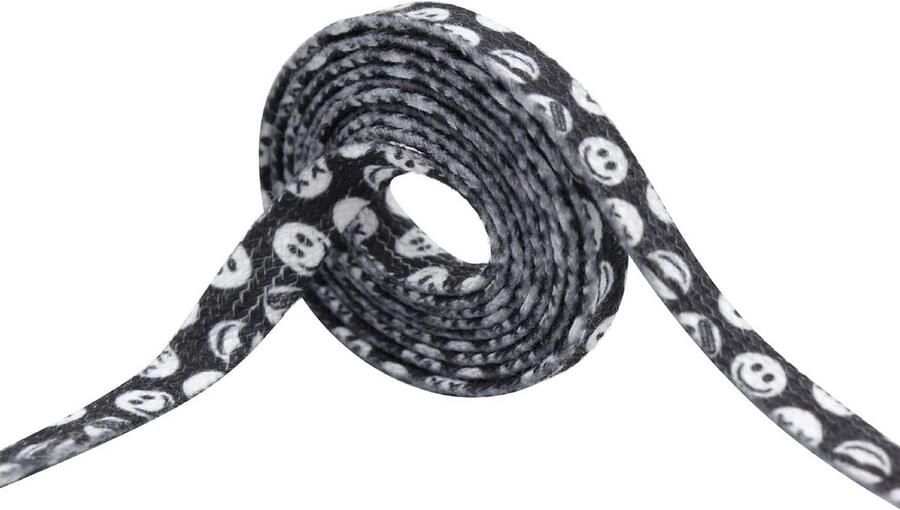 Platte Schoenveters Polyester Katoen Zwart-Wit Smiley Print Voor Sneakers Sportschoenen en Laarzen