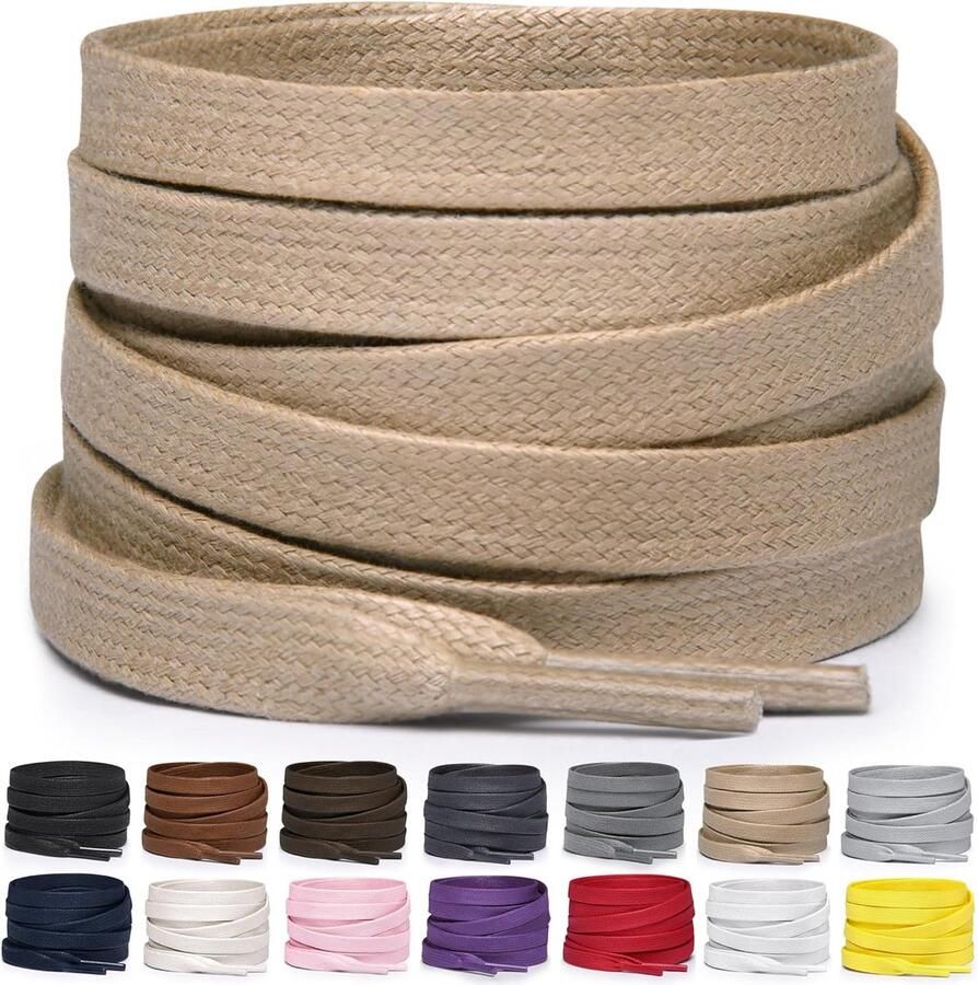 Platte Schoenveters van Gewaxt Katoen voor Sneakers Laarzen en Schoenen Kleuren en Lengtes